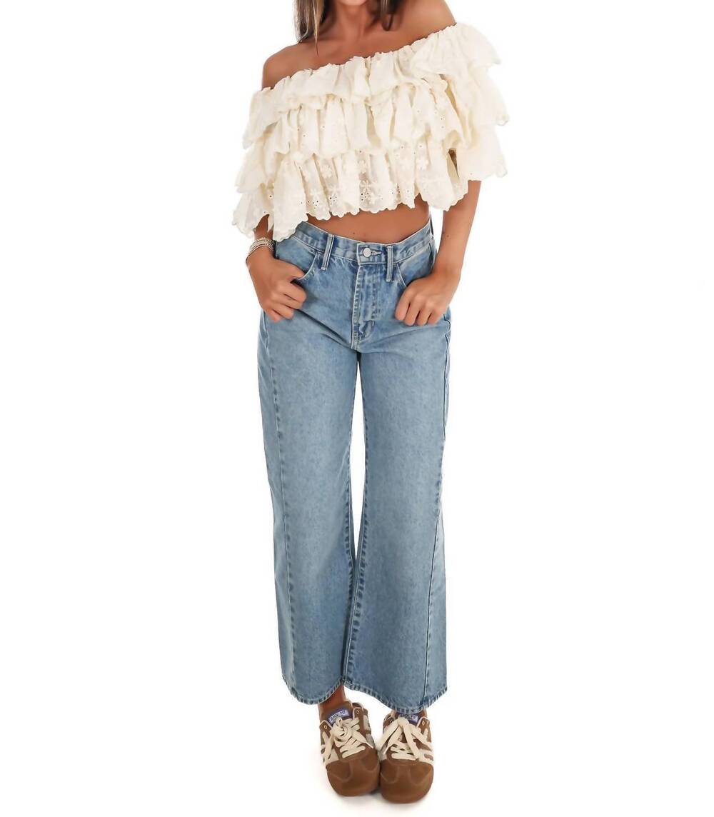 NEW MABLE hamptons afternoon off shoulder ruffle top in cream